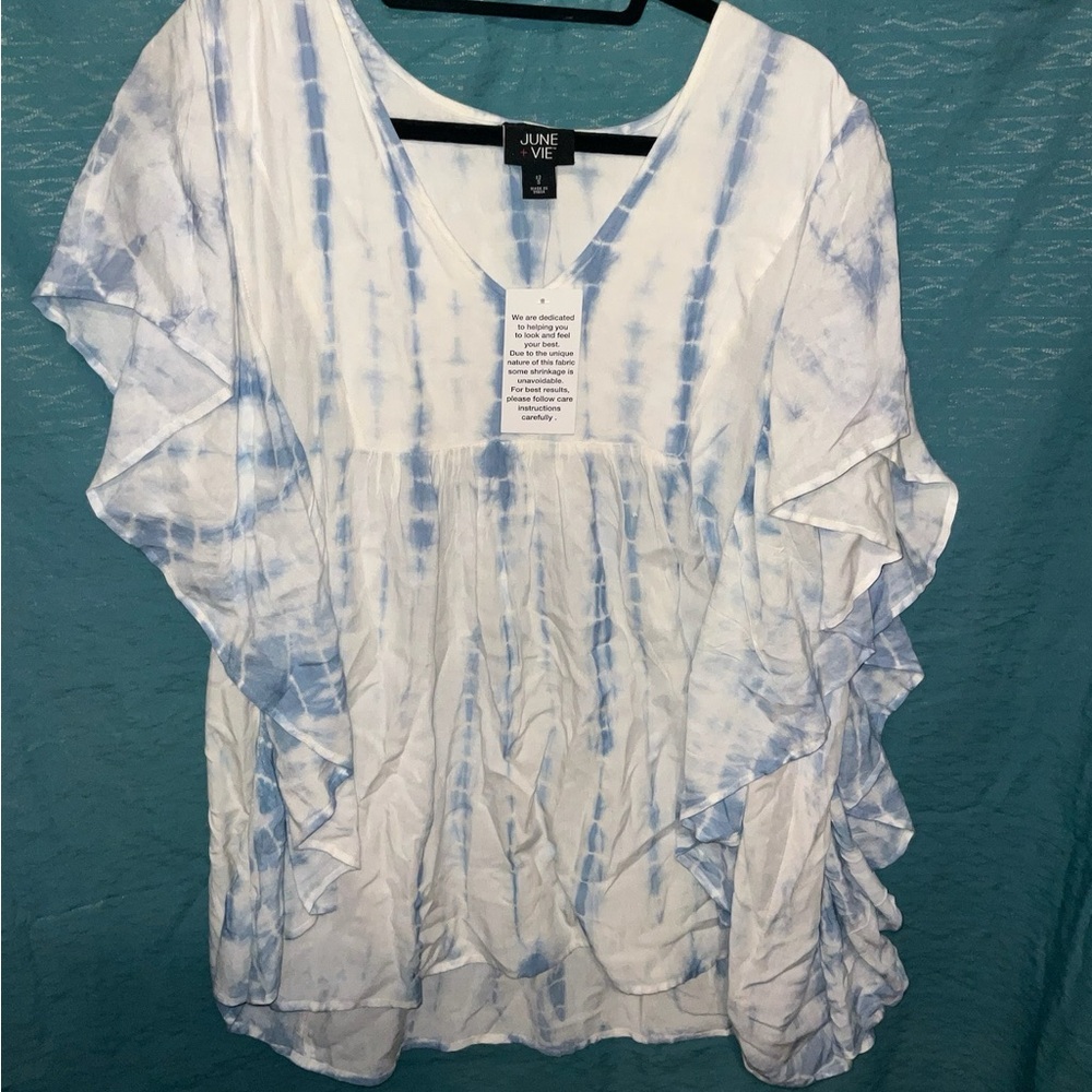 June+Vie Blue Tie-Dye Flutter Sleeve Swim Cover-Up NWT Size 12 Boho Beach